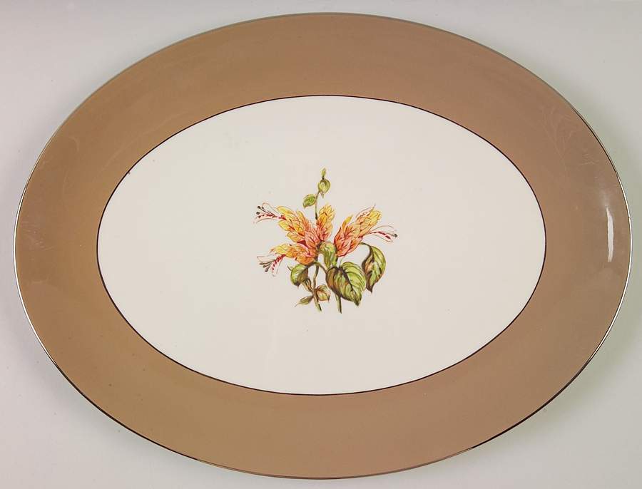 Cambria Cocoa (Platinum Trim) 14" Oval Serving Platter by Flintridge-1
