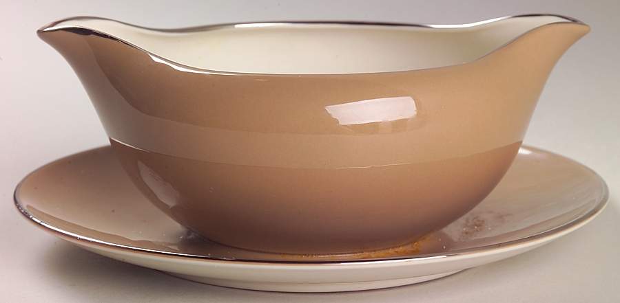 Cambria Cocoa (Platinum Trim) Gravy Boat with Attached Underplate by Flintridge-1
