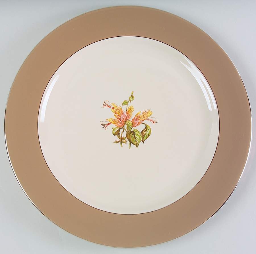 Cambria Cocoa (Platinum Trim) 14" Chop Plate (Round Platter) by Flintridge-1