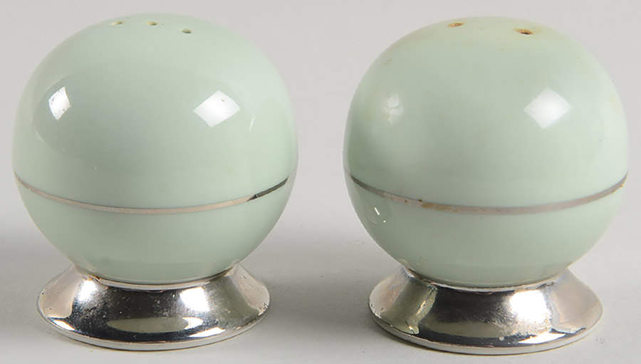 Cambria Light Green (Platinum Trim) Salt & Pepper Set by Flintridge-1