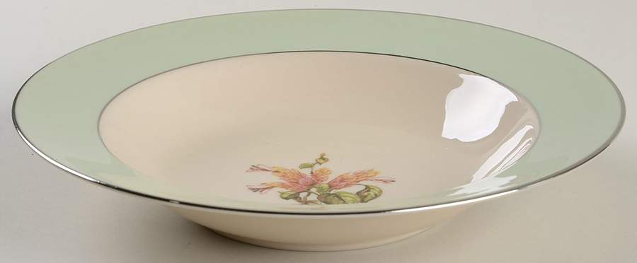 Cambria Light Green (Platinum Trim) Rim Soup Bowl by Flintridge-1