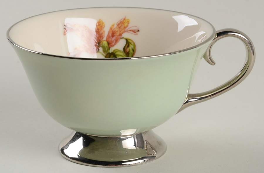 Cambria Light Green (Platinum Trim) Footed Cup by Flintridge-1