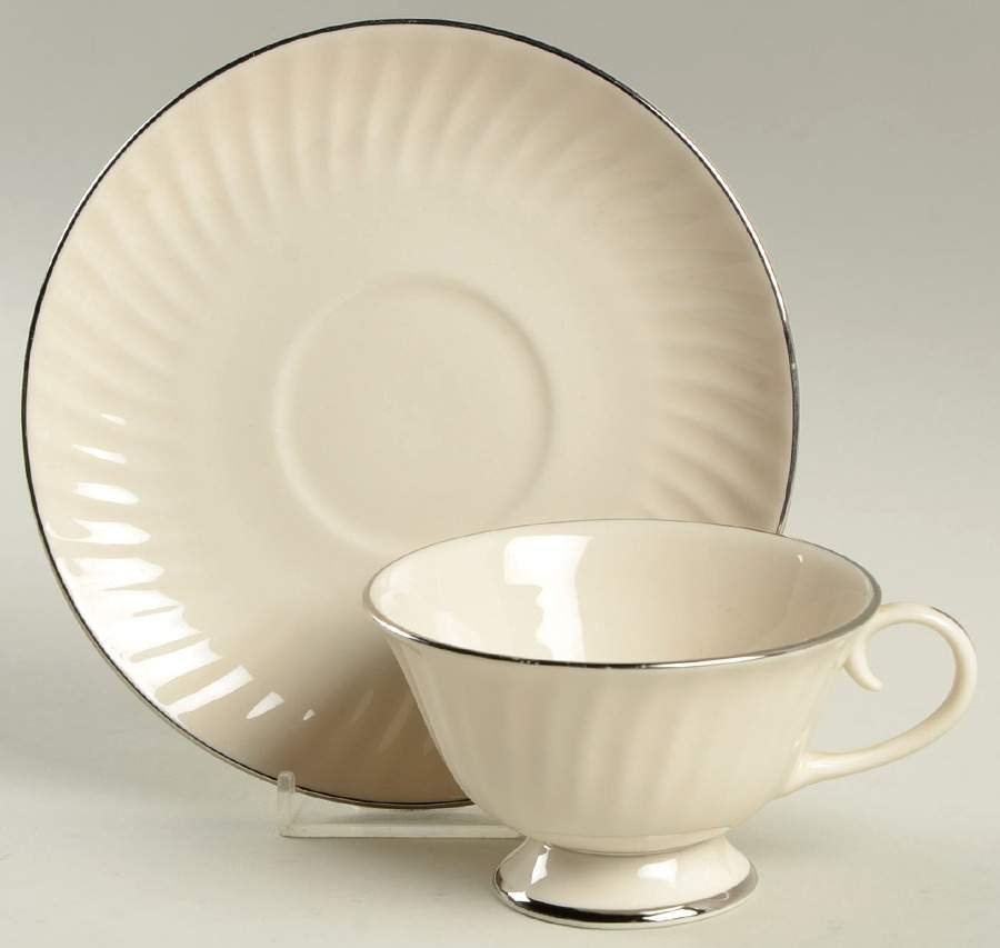 Cellino (Platinum) Footed Cup & Saucer Set by Flintridge-1