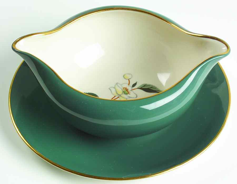 Ceylon Teal Green Gravy Boat with Attached Underplate by Flintridge-1