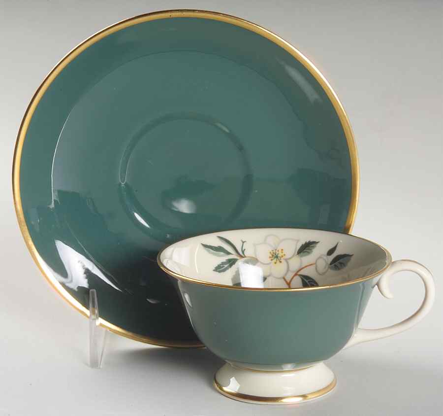 Ceylon Teal Green Footed Cup & Saucer Set by Flintridge-1
