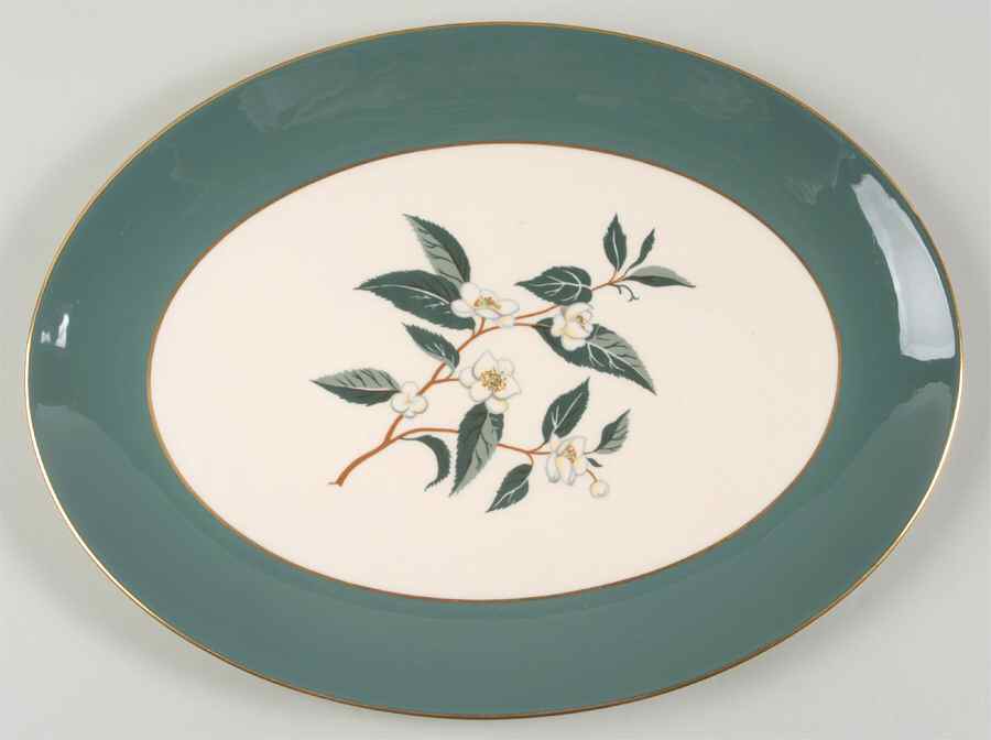 Ceylon Teal Green 14" Oval Serving Platter by Flintridge-1