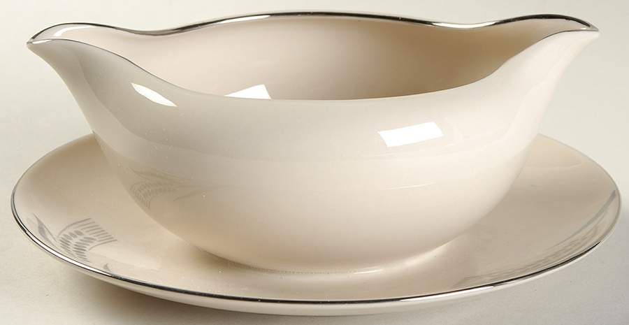 Chalice No Color Band (Platinum Trim) Gravy Boat with Attached Underplate by Flintridge-1