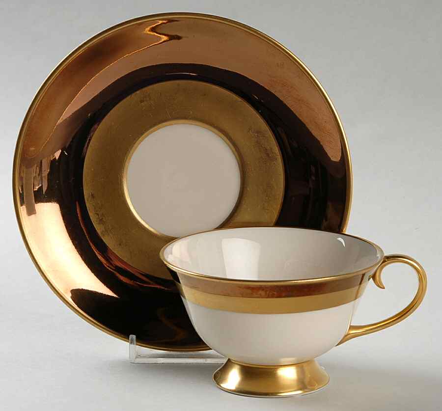 Copper & Gold Footed Cup & Saucer Set by Flintridge-1