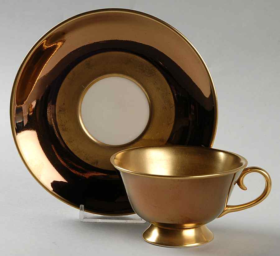 Copper & Gold Footed Cup & Saucer Set by Flintridge-1