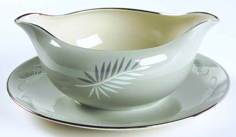 Continental Grey Gravy Boat with Attached Underplate by Flintridge-1
