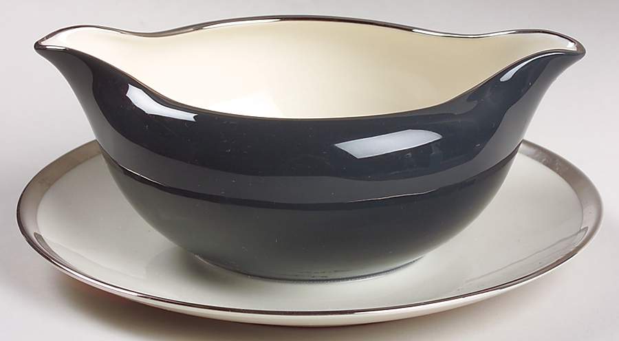 Contessa Black Round Gravy Boat/Attached Underplate by Flintridge-1