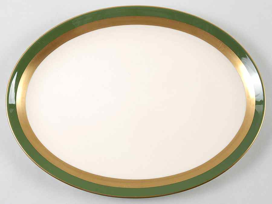 Contessa Spanish Green (Gold Trim, Coupe) 14" Oval Serving Platter by Flintridge-1