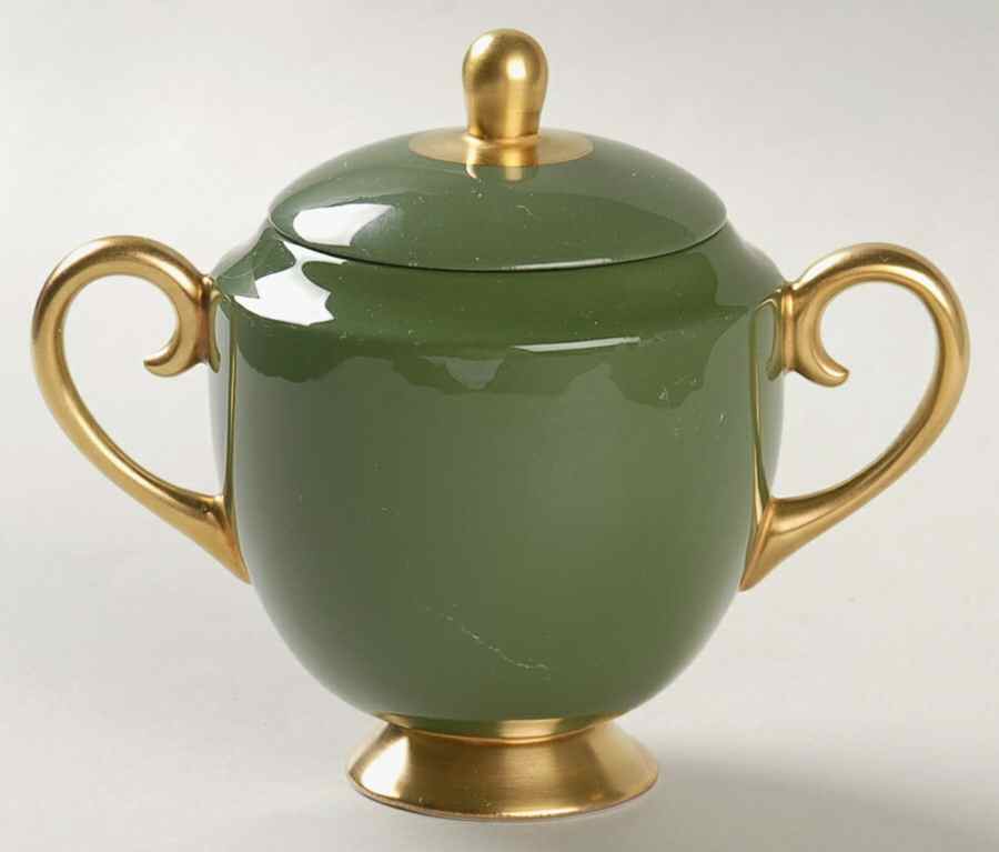 Contessa Spanish Green (Gold Trim, Coupe) Mini Sugar Bowl & Lid by Flintridge-1
