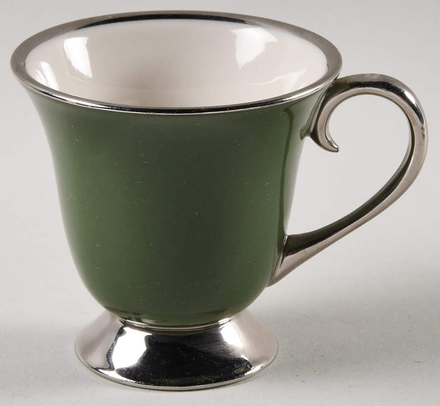 Contessa Spanish Green (Platinum Trim, Rim) Footed Demitasse Cup by Flintridge-1