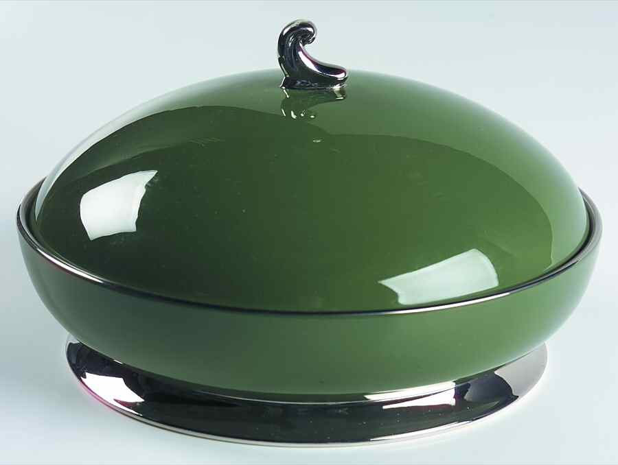 Contessa Spanish Green (Platinum Trim, Rim) Round Covered Vegetable by Flintridge-1