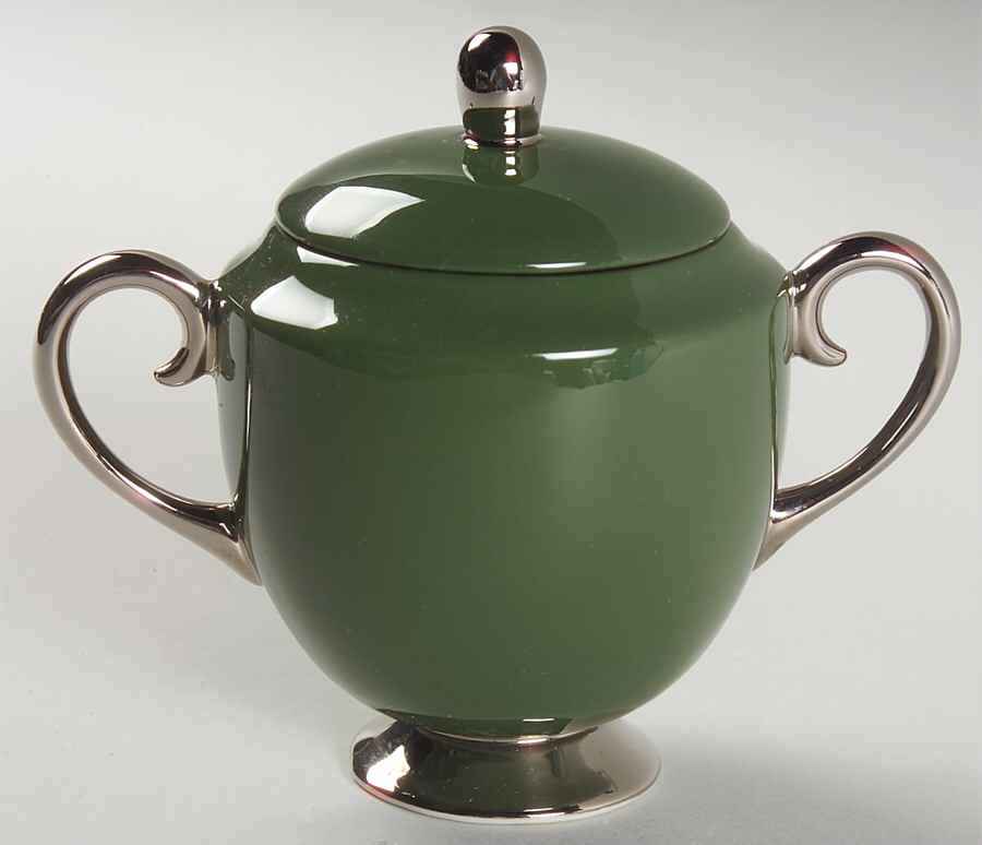 Contessa Spanish Green (Platinum Trim, Rim) Mini Sugar Bowl & Lid by Flintridge-1