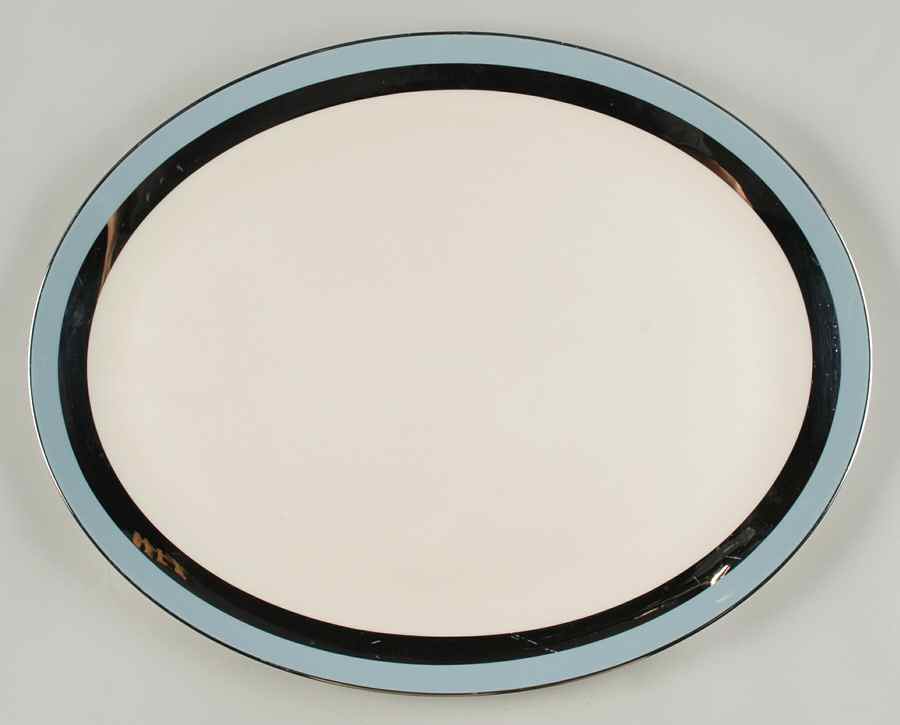 Contessa Strata Blue (Platinum Trim, Coupe) 15" Oval Serving Platter by Flintridge-1