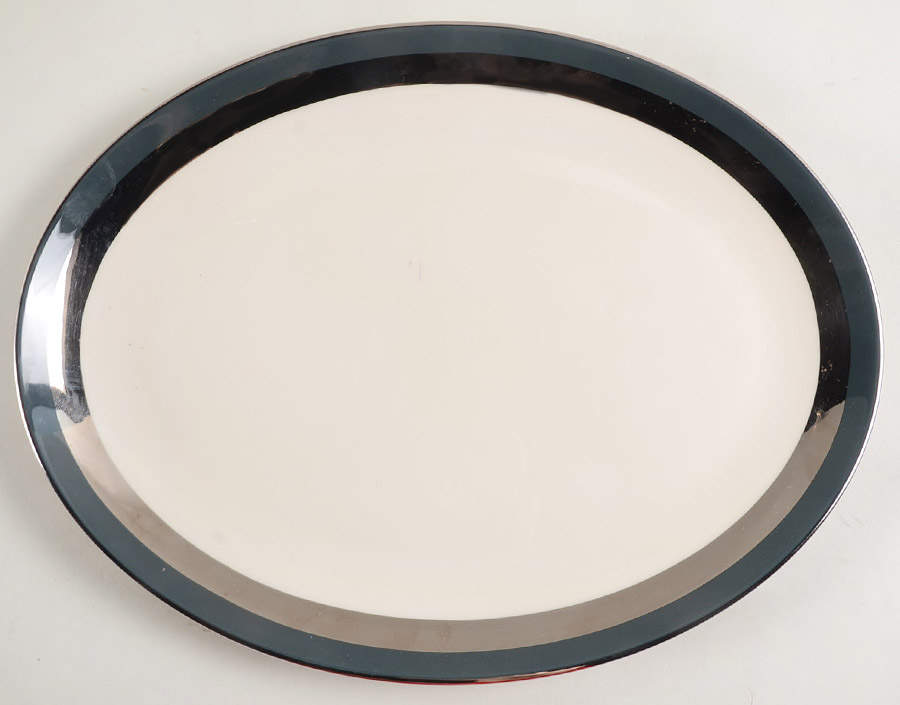 Contessa Teal Green (Platinum Trim, Coupe) 14" Oval Serving Platter by Flintridge-1