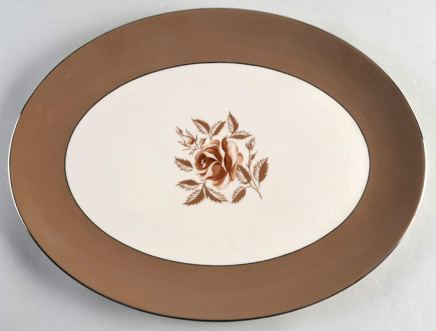 Cocoa Rose (Coupe, Platinum Trim) 14" Oval Serving Platter by Flintridge-1