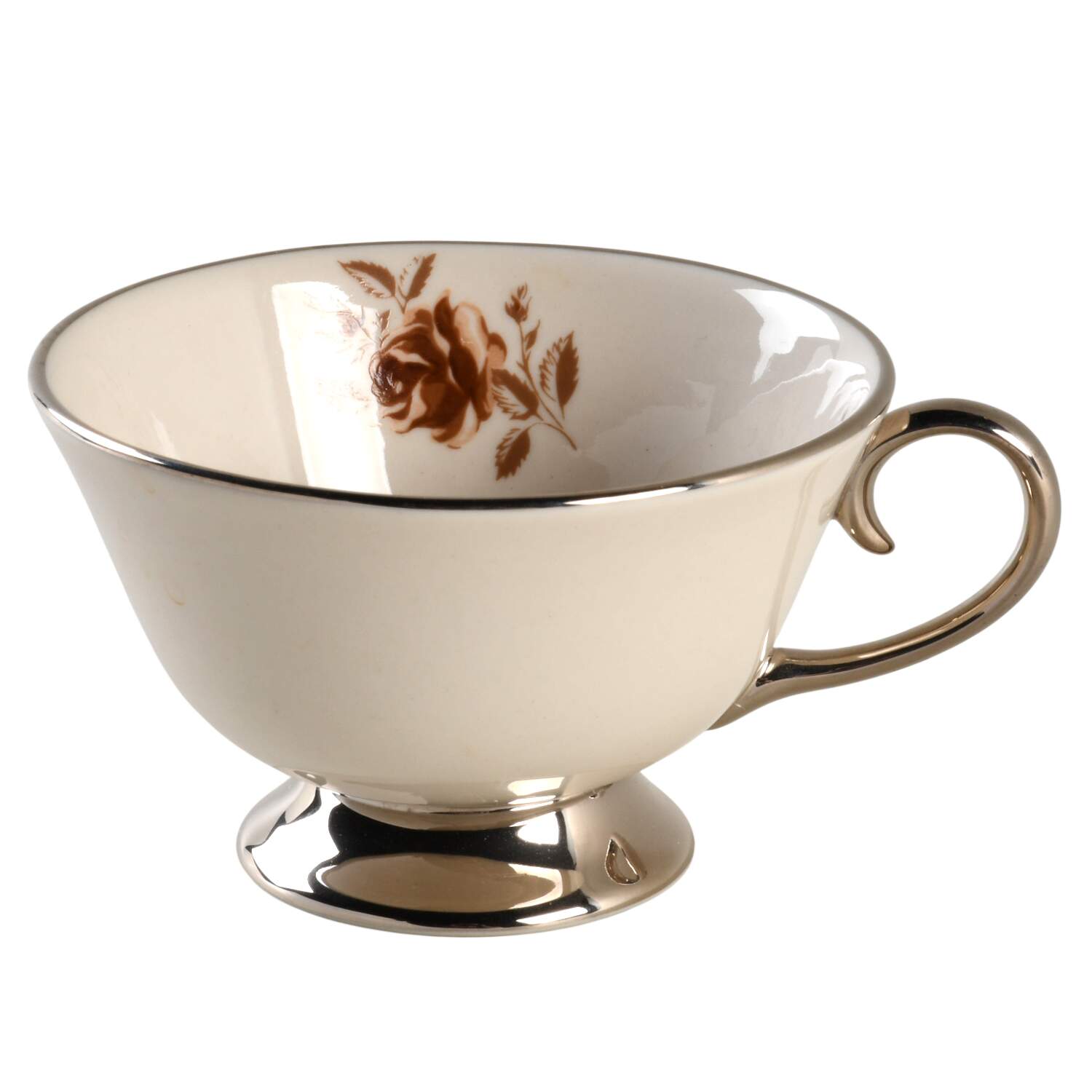 Cocoa Rose (Coupe, Platinum Trim) Footed Cup by Flintridge-1