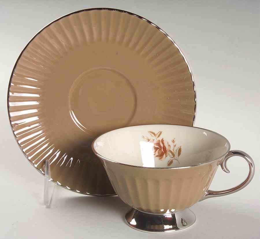Cocoa Rose Flutes Footed Cup & Saucer Set by Flintridge-1
