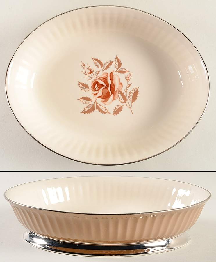 Cocoa Rose Flutes 9" Oval Vegetable Bowl by Flintridge-1