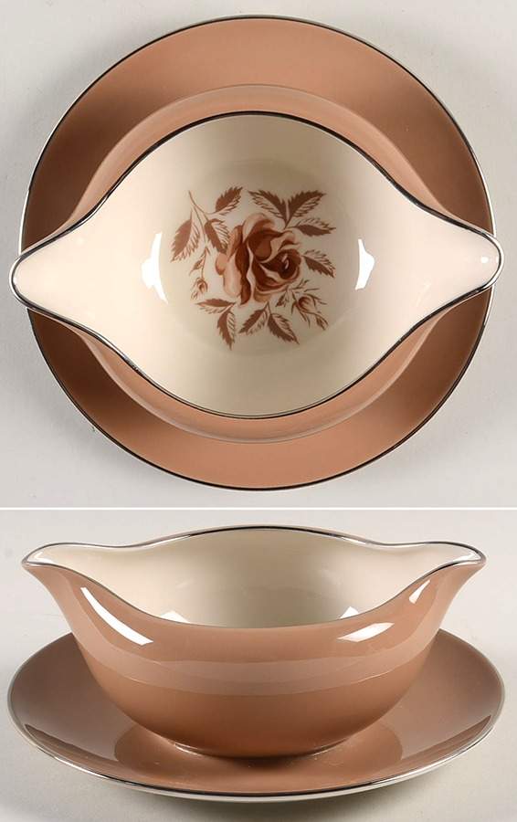 Cocoa Rose (Rim) Gravy Boat with Attached Underplate by Flintridge-1