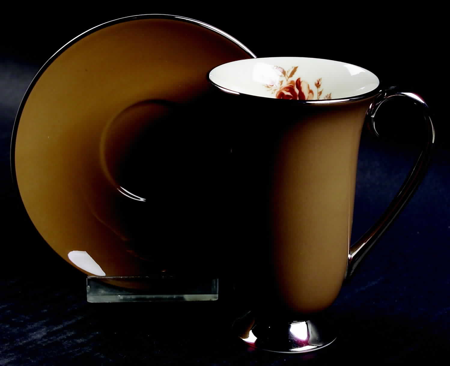 Cocoa Rose (Rim) Irish Coffee Cup and Saucer Set by Flintridge-1