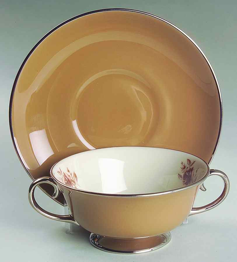 Cocoa Rose (Rim) Footed Cream Soup Bowl & Saucer Set by Flintridge-1