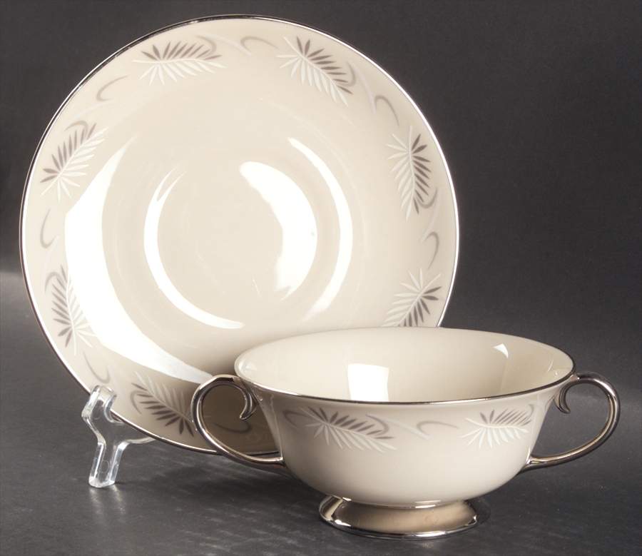 Continental White (Rim) Footed Cream Soup Bowl & Saucer Set by Flintridge-1