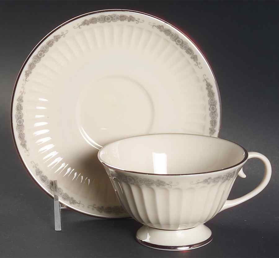 Crissy Rose Gray Footed Cup & Saucer Set by Flintridge-1