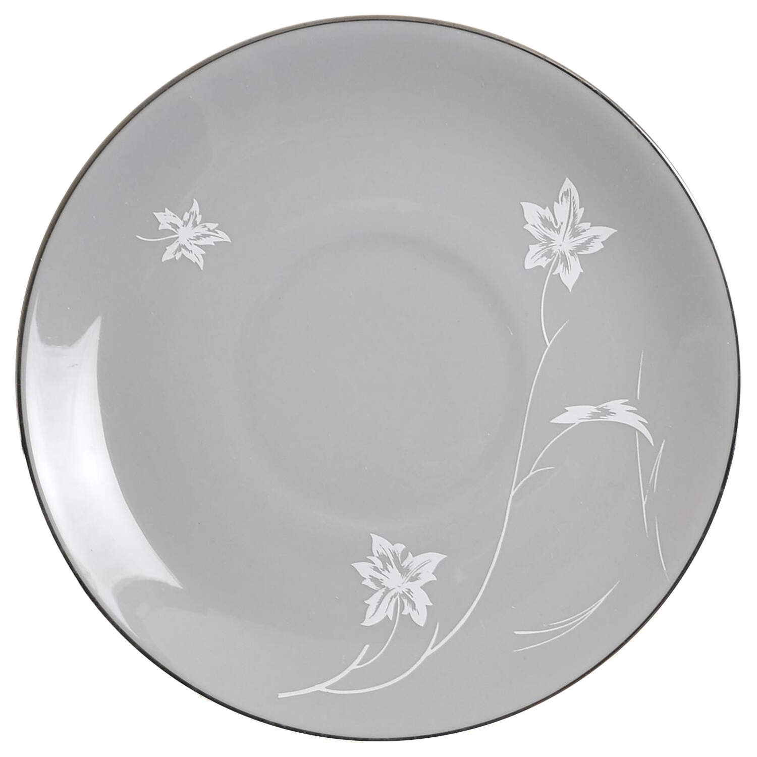 Damask Leaf Grey Saucer for Cream Soup Bowl by Flintridge-1