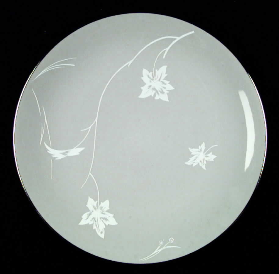 Damask Leaf Grey Dinner Plate by Flintridge-1