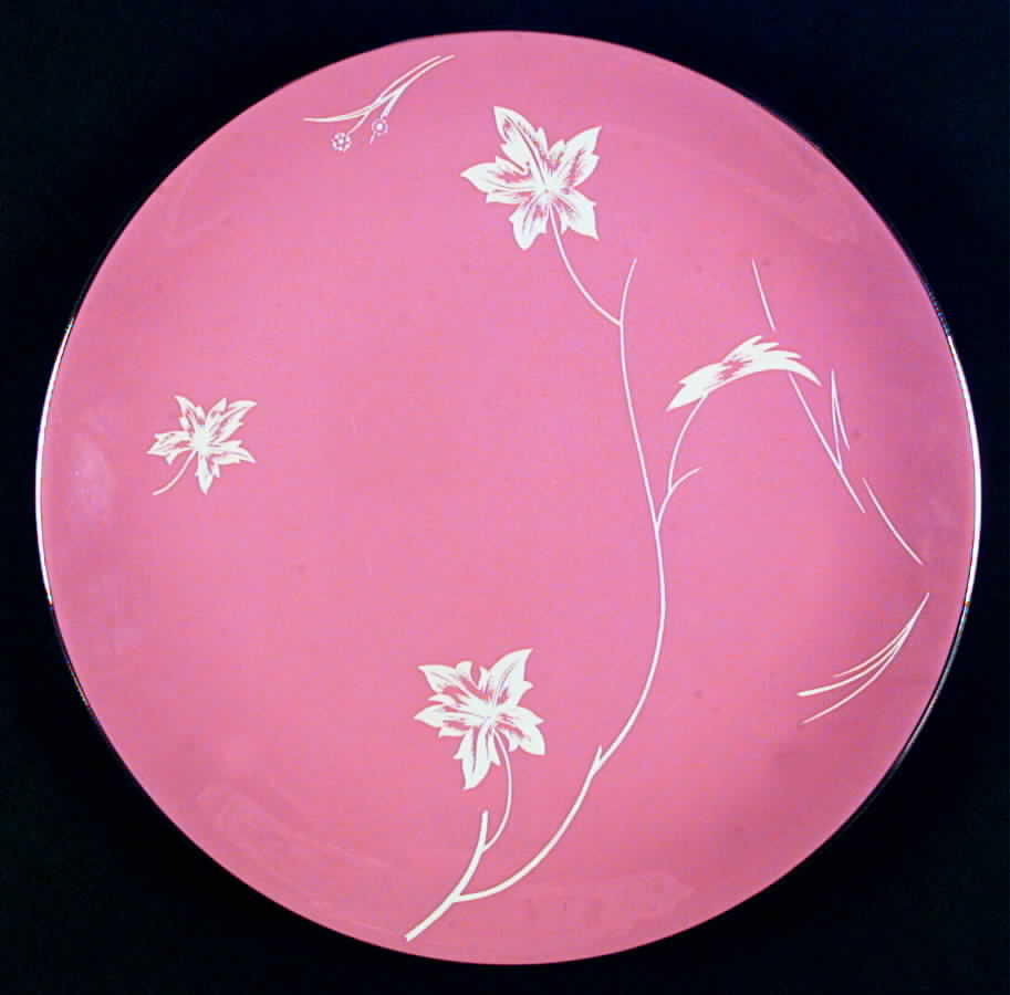 Damask Leaf Pink Dinner Plate by Flintridge-1