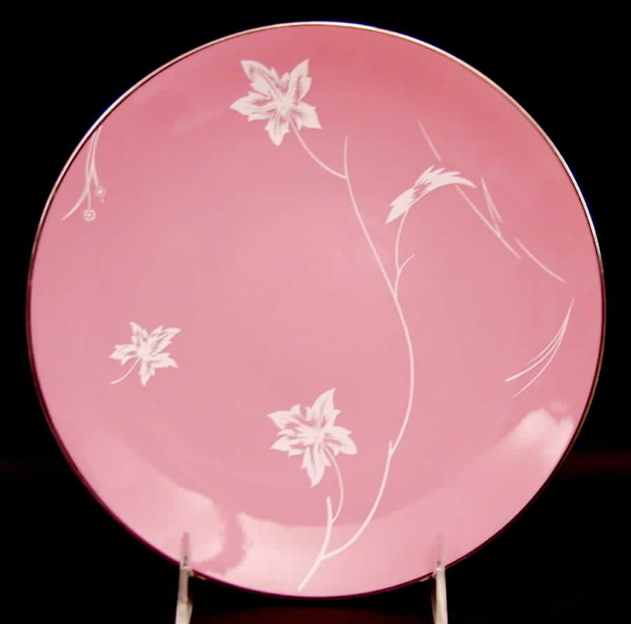 Damask Leaf Pink Luncheon Plate by Flintridge-1
