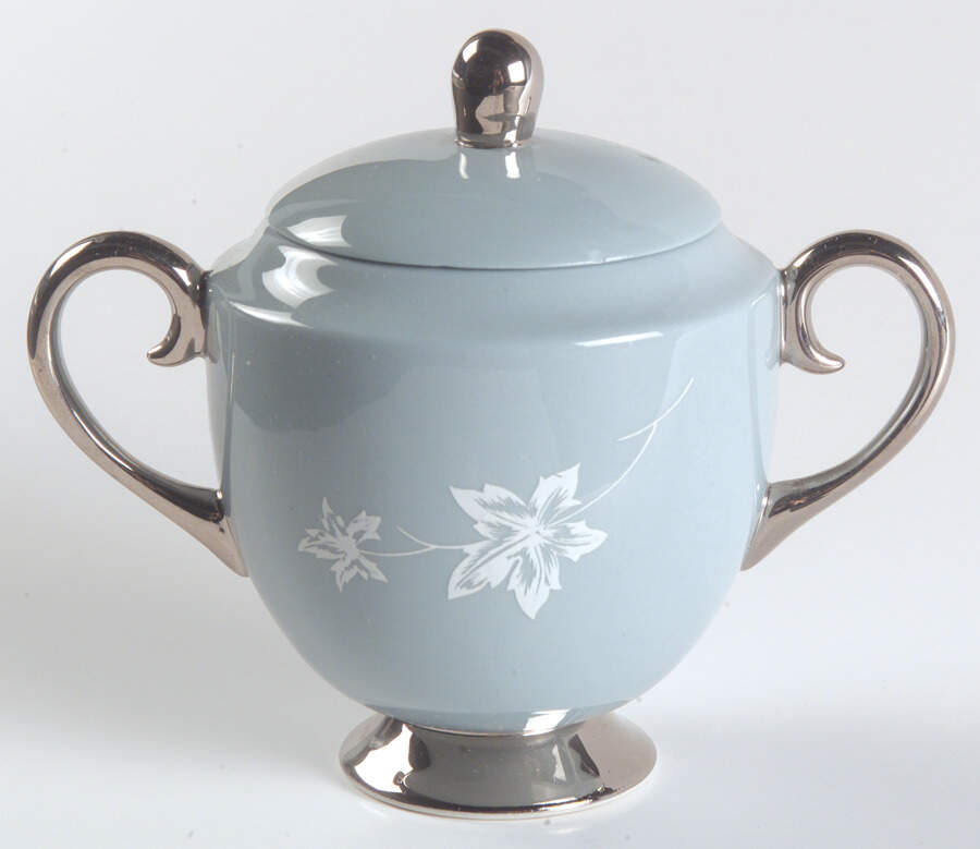 Damask Leaf Strata Blue Mini Sugar Bowl & Lid by Flintridge-1
