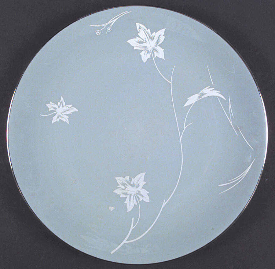 Damask Leaf Strata Blue Dinner Plate by Flintridge-1