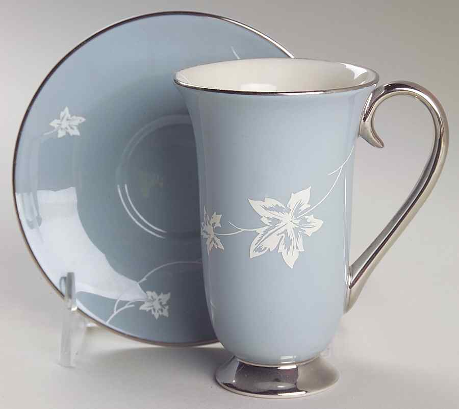 Damask Leaf Strata Blue Irish Coffee Cup and Saucer Set by Flintridge-1