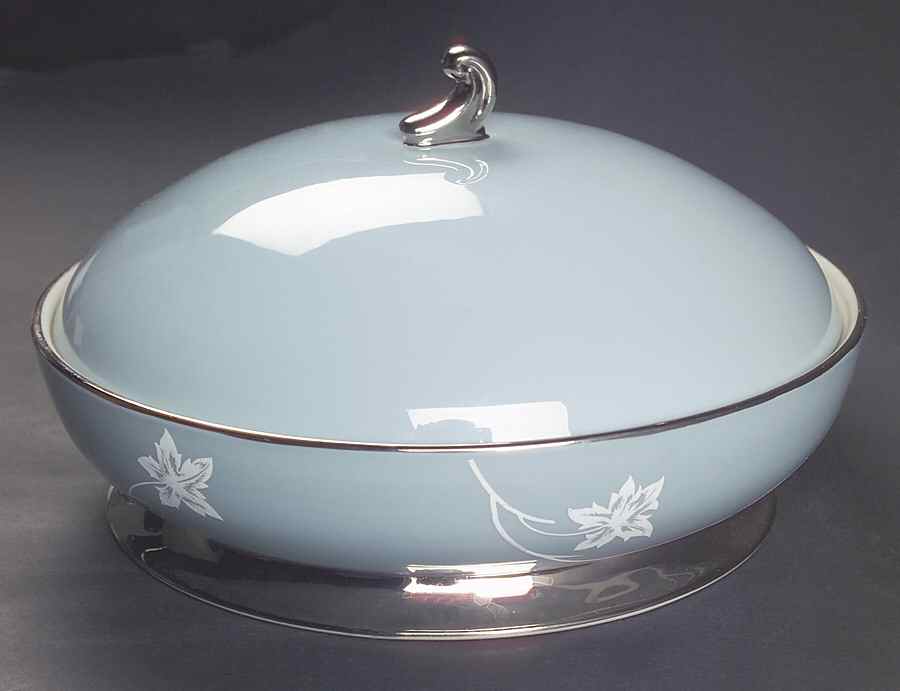 Damask Leaf Strata Blue Round Covered Vegetable by Flintridge-1