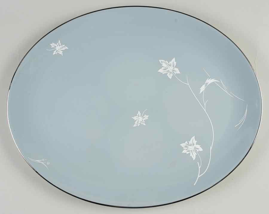 Damask Leaf Strata Blue 16" Oval Serving Platter by Flintridge-1