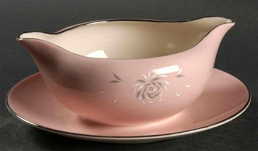 Daybreak Pink Gravy Boat with Attached Underplate by Flintridge-1