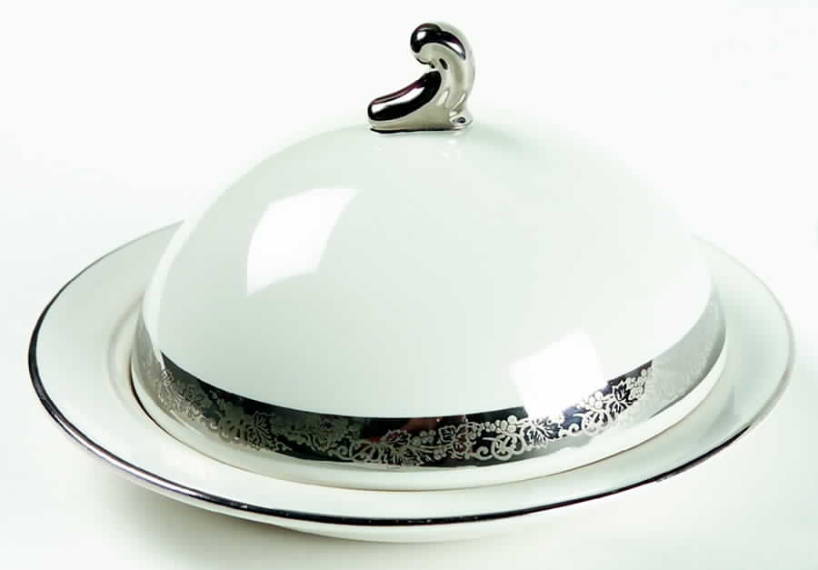 Elegante (Platinum Trim, Rim Shape) Round Covered Butter by Flintridge-1
