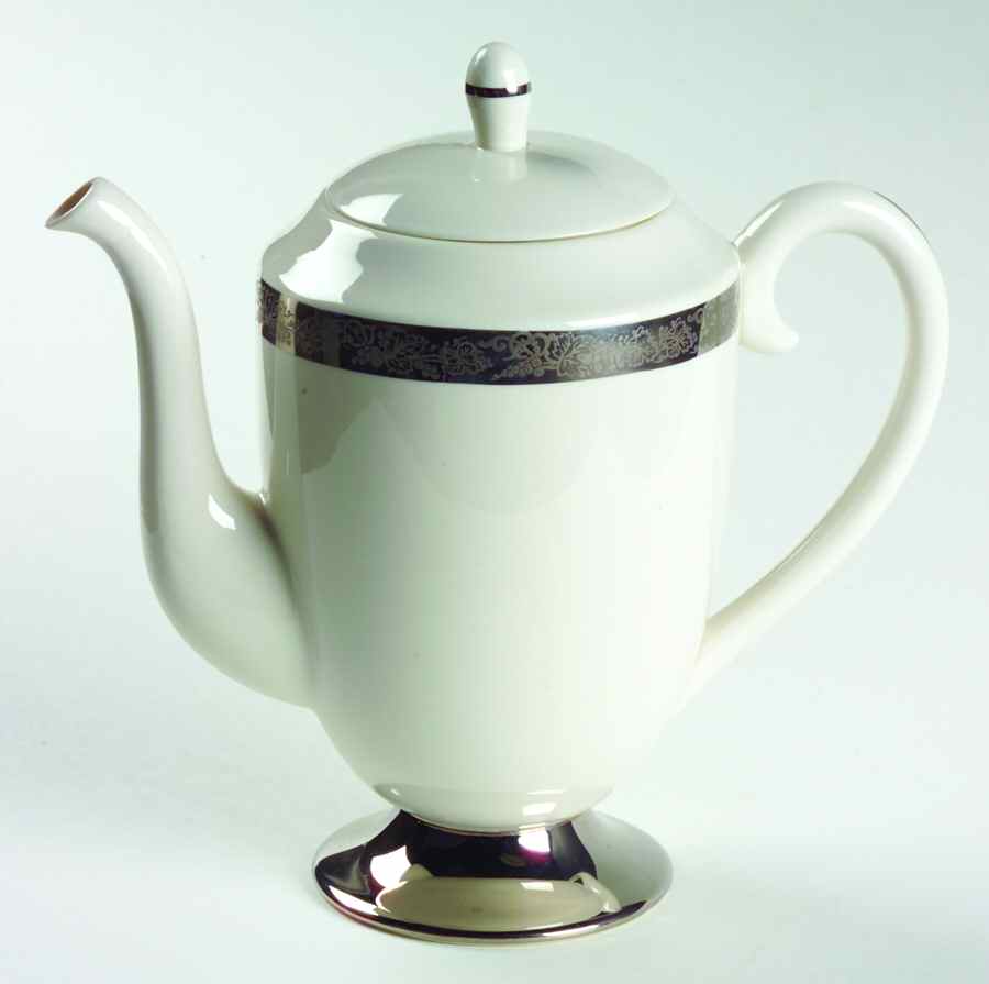 Elegante (Platinum Trim, Rim Shape) Coffee Pot & Lid by Flintridge-1