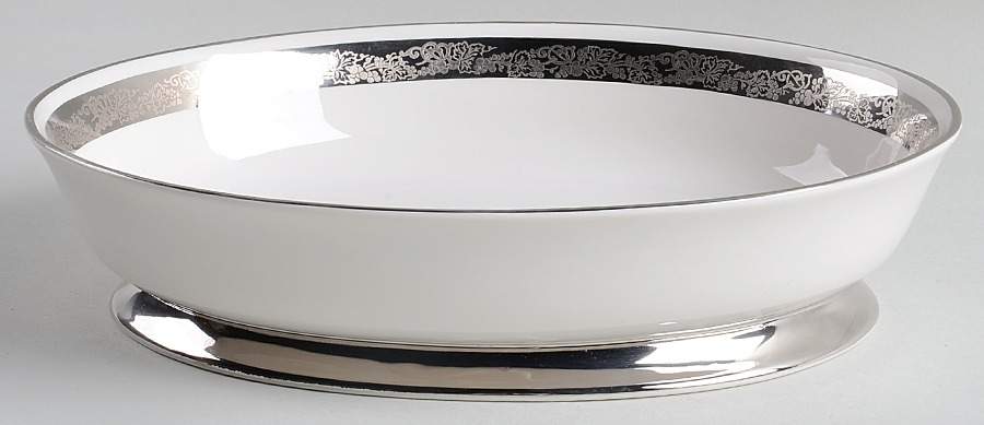 Elegante (Platinum Trim, Rim Shape) 9" Oval Vegetable Bowl by Flintridge-1