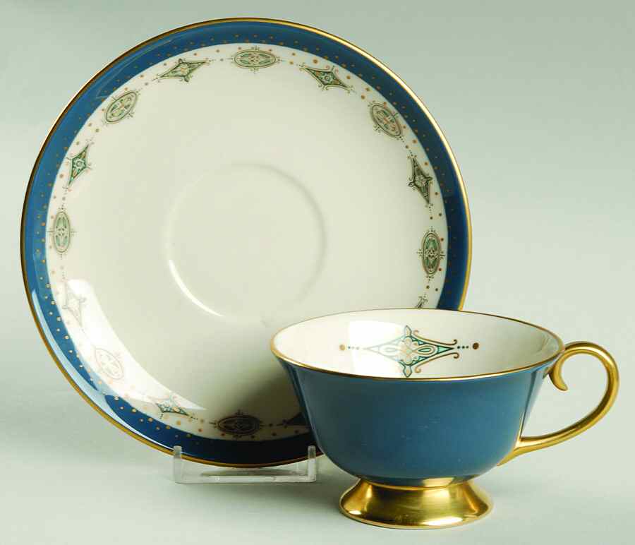 Empress Mystic Blue (Gold Trim, Rim) Footed Cup & Saucer Set by Flintridge-1
