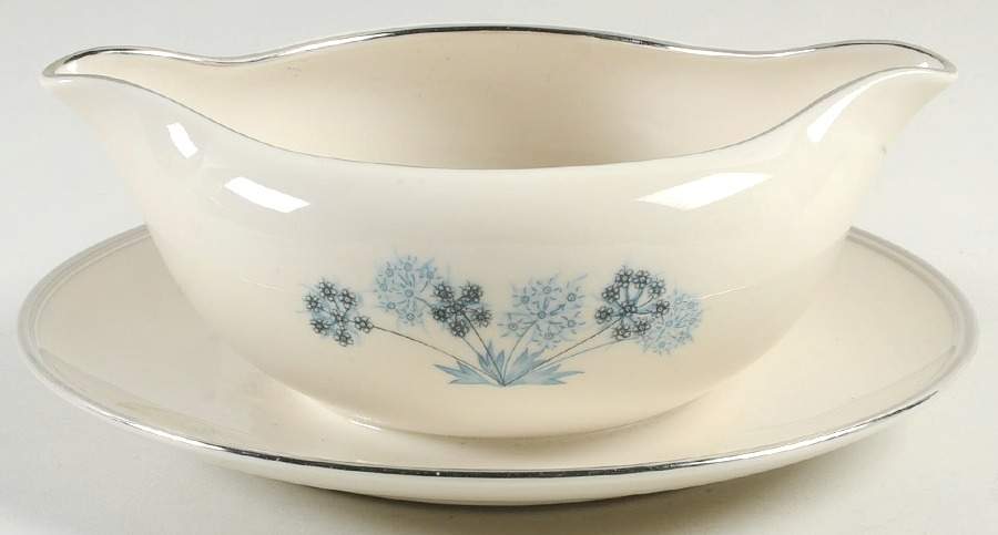 Evening Shadows No Color Band (Platinum Trim) Gravy Boat with Attached Underplate by Flintridge-1