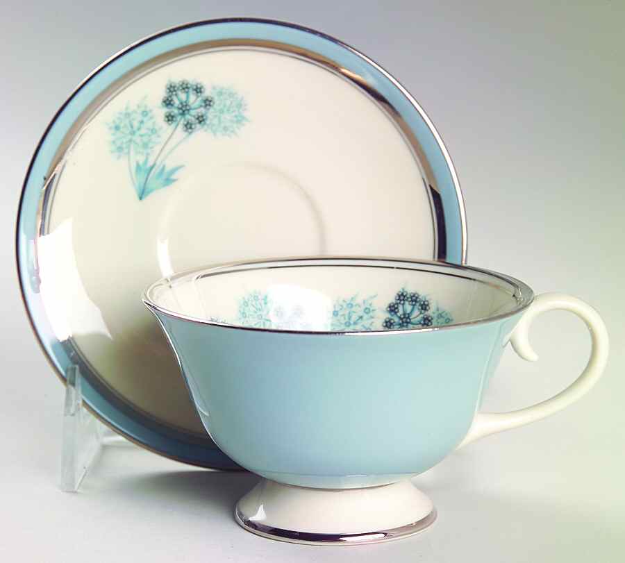 Evening Shadows Strata Blue (Platinum Trim, Coupe) Footed Cup & Saucer Set by Flintridge-1