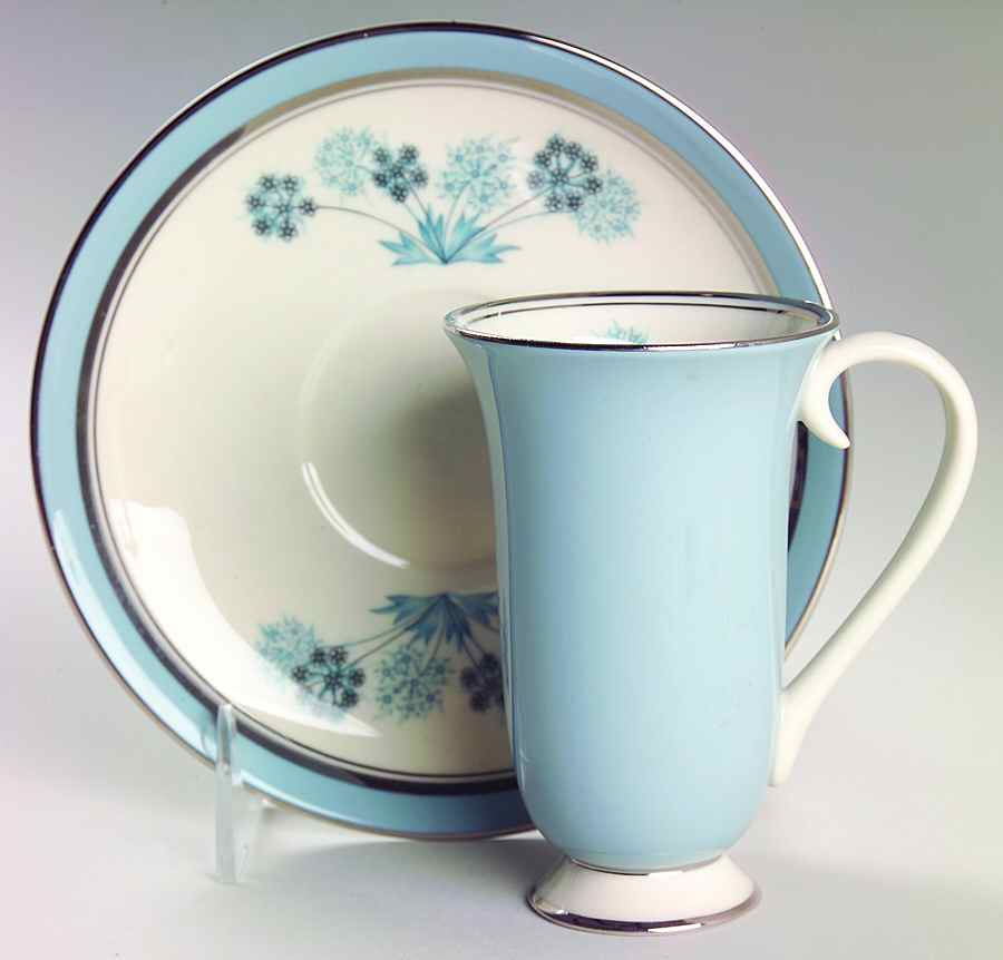Evening Shadows Strata Blue (Platinum Trim, Coupe) Irish Coffee Cup and Saucer Set by Flintridge-1