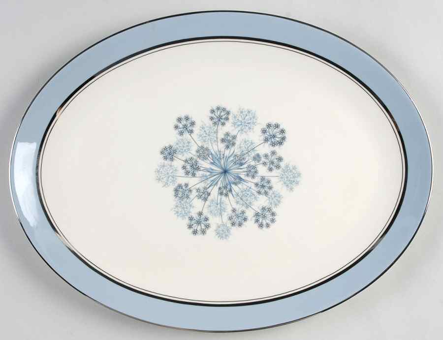 Evening Shadows Strata Blue (Platinum Trim, Coupe) 14" Oval Serving Platter by Flintridge-1