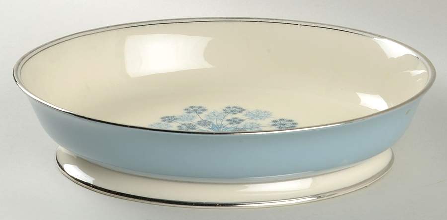 Evening Shadows Strata Blue (Platinum Trim, Coupe) 9" Oval Vegetable Bowl by Flintridge-1